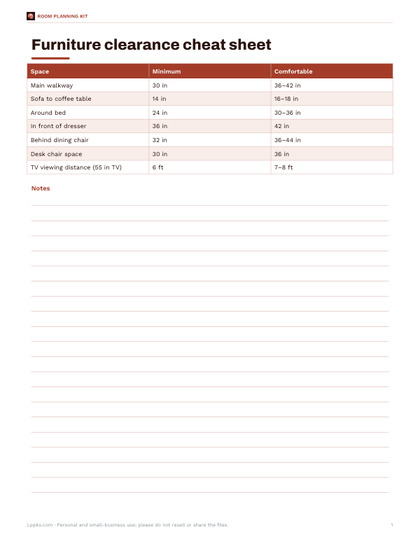 Preview of Printable Furniture Clearance Chart