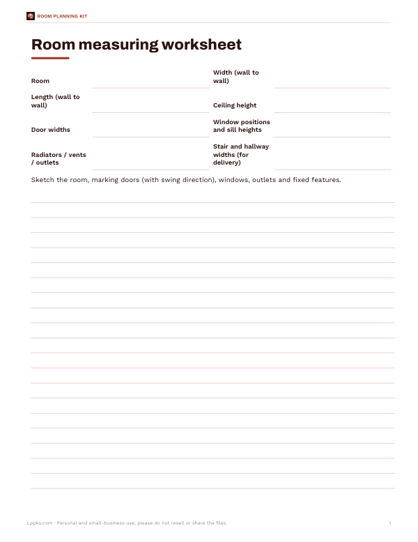 Preview of Printable Room Measuring Worksheet